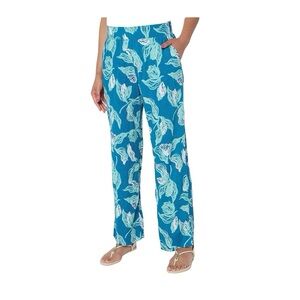 D&Co. BEACH Pants Outdoor/Pool Teal Blue Botanical Print Women Size XL.